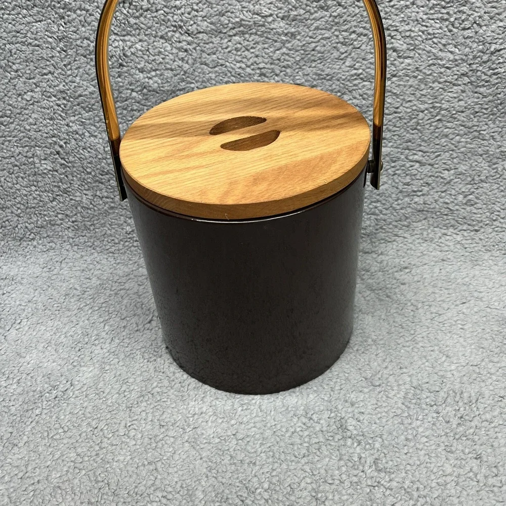 Morgan Brigade Ice Bucket Brown Vintage Mid Century Modern MCM Wood Lid‎